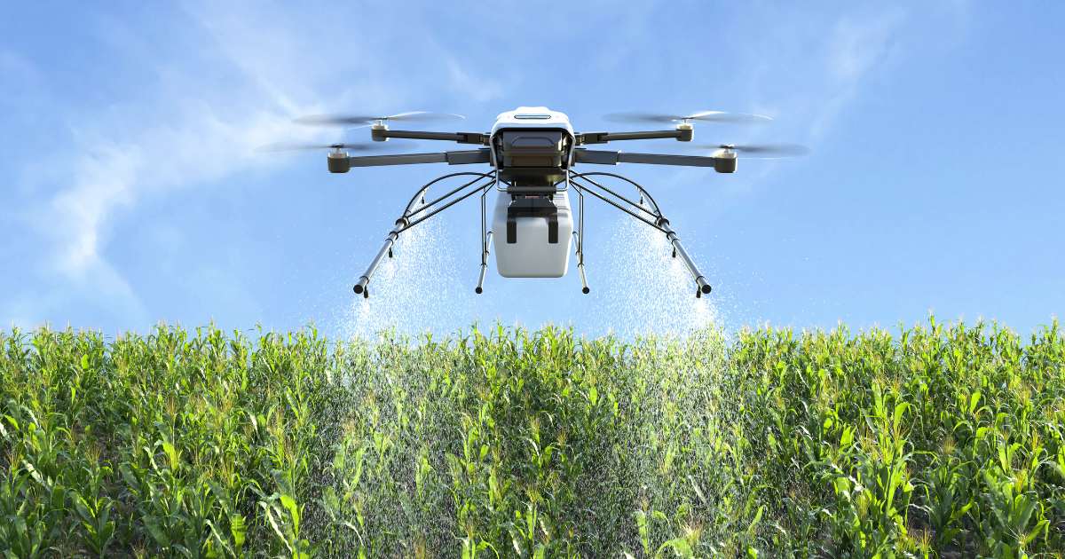 Agricultural drone spraying crops