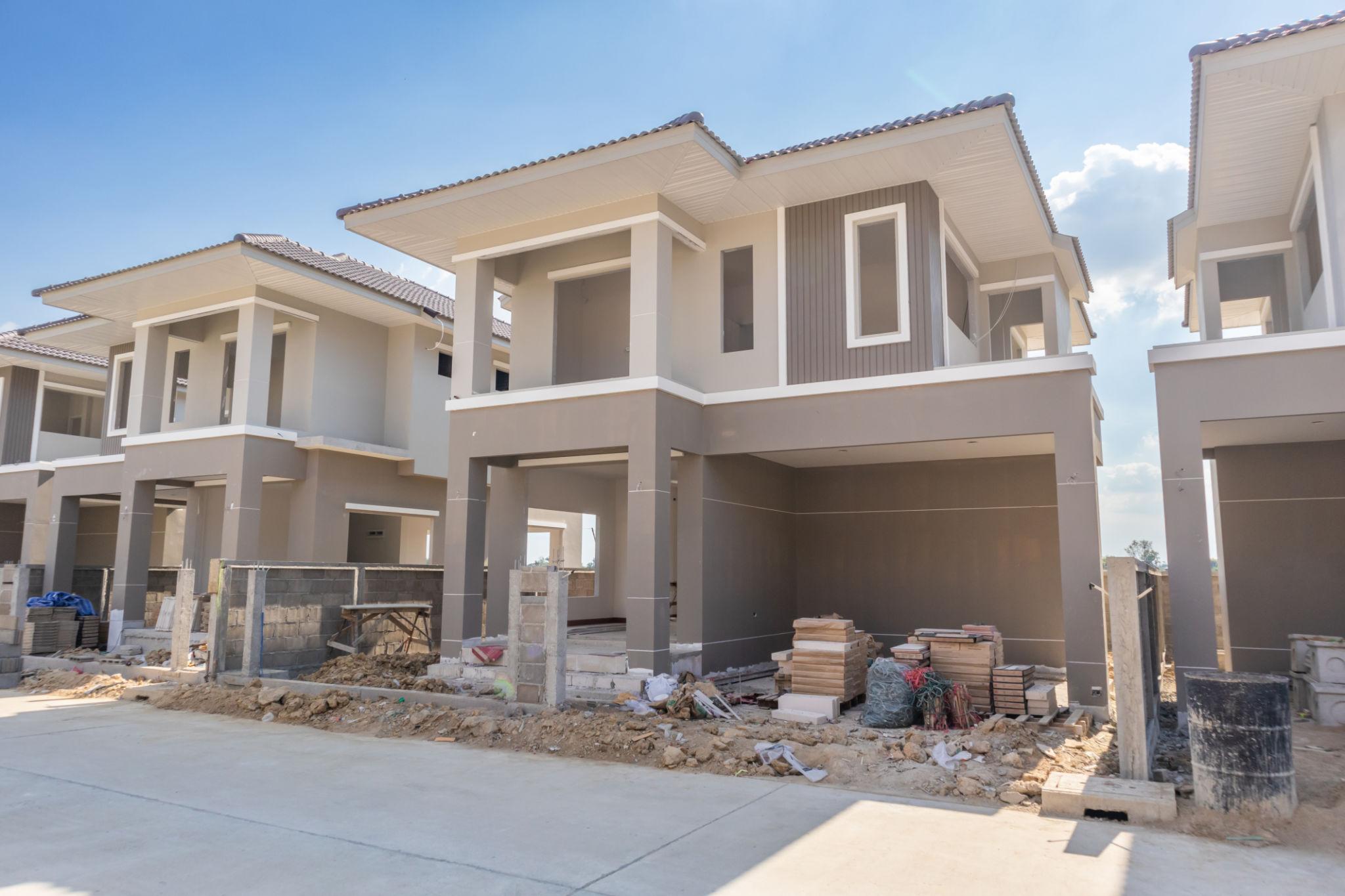 Modern houses under construction